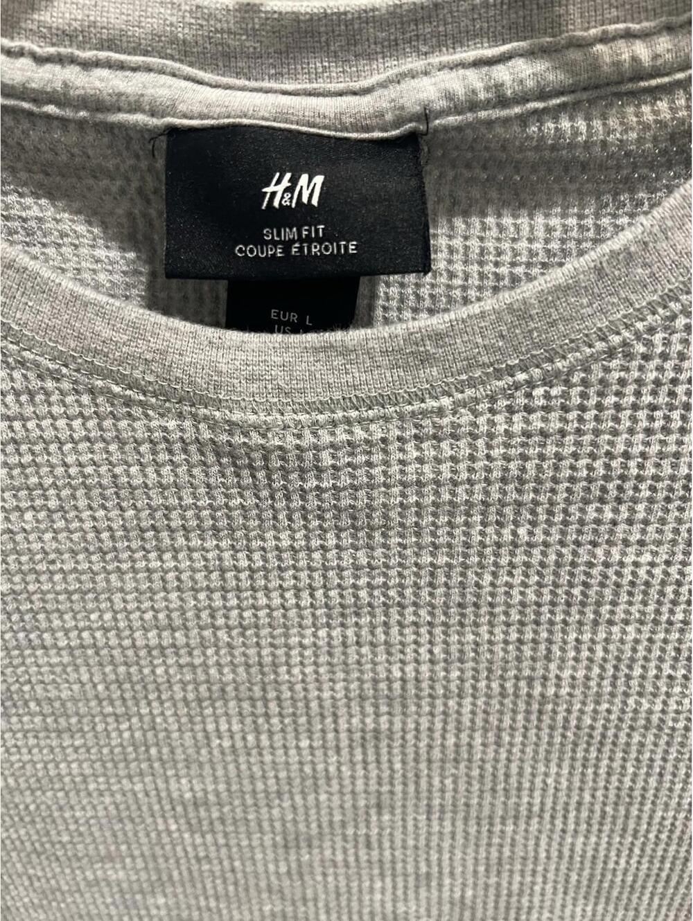 H&M Slim Fit Waffle Knit Long Sleeve Thermal Shirt Men’s Large Gray - Picture 2 of 5